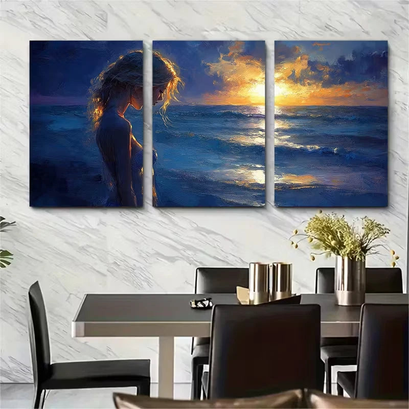3pcs Beach Girl Sea Glow Metal Print Ready to Hang Art - Bella Home Decor