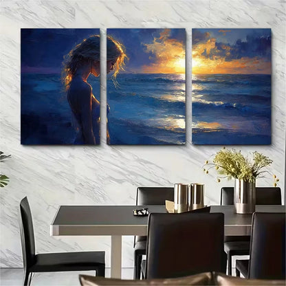 3pcs Beach Girl Sea Glow Metal Print Ready to Hang Art - Bella Home Decor