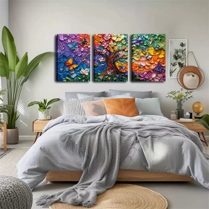 3pcs Vibrant Butterfly and Flower Triptych Wall Art Canvas Unframed - High Quality Print 100% Australian Made Wall Canvas
