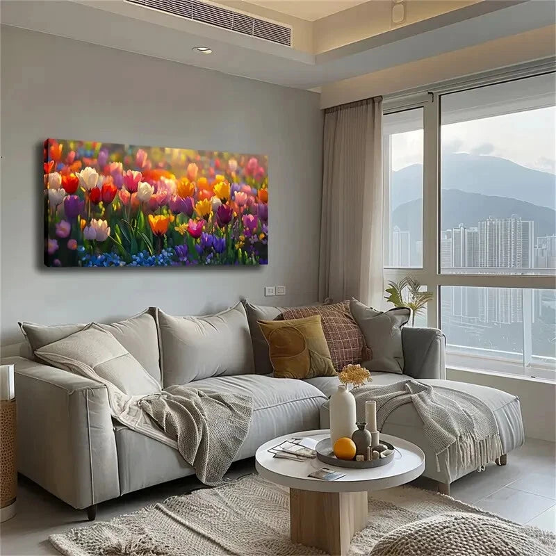 A Colorful Tulip Sea Creative Wall Art Canvas Office Home Room Framed 120x60cm - Bella Home Decor