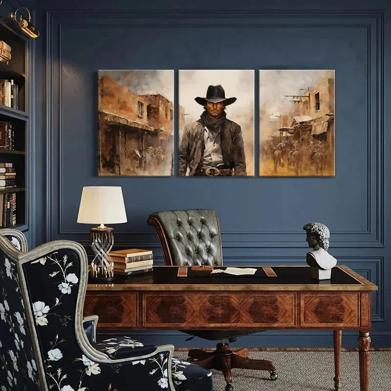 3pcs Western Cowboy Desert Town Horses Metal Print Ready to Hang Art - Bella Home Decor