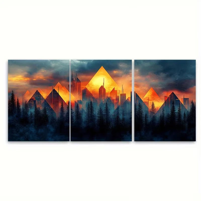 3pcs Elegant Art Deco Geometric Metal Print Ready to Hang Art - Bella Home Decor