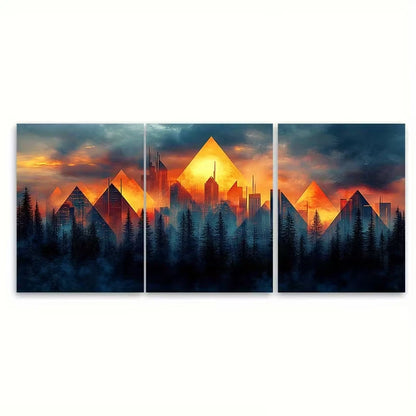 3pcs Elegant Art Deco Geometric Metal Print Ready to Hang Art - Bella Home Decor