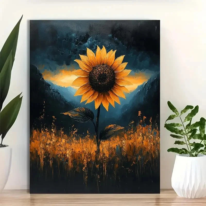 Beautiful Sunflower In A Storm Painting 40x60cm Metal Print Ready to Hang - Bella Home Decor