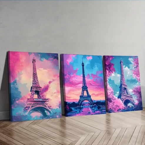 3pcs Eiffel Tower in Paris Wall Art Set Canvas Unframed - High Quality Print 100% Australian Made Wall Canvas - Bella Home Decor