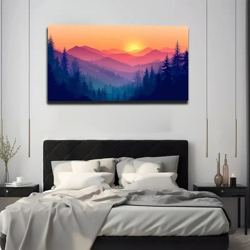 Vibrant Sunset Mountain Wall Art canvas office home room framed 120x60cm