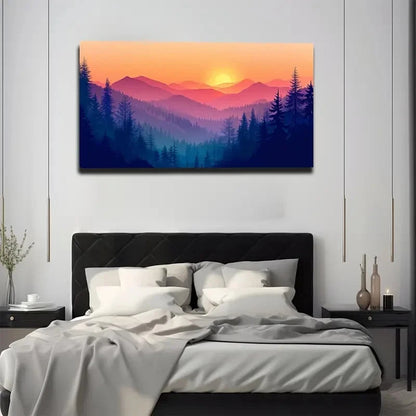 Vibrant Sunset Mountain Wall Art canvas office home room framed 120x60cm