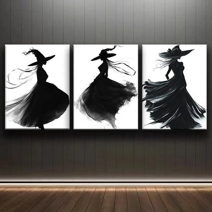 3pcs Abstract Charming Figures Dancing Black Metal Print Ready to Hang Art