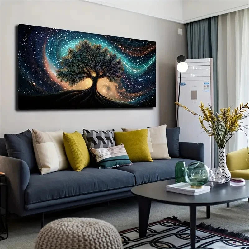 Tree of Life & Cosmic Galaxy Wall Art canvas office home room framed 120x60cm - Bella Home Decor