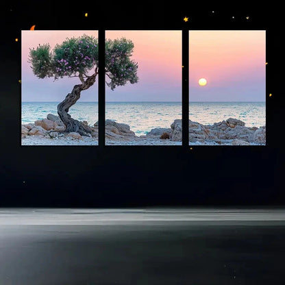 3pcs Cherry Blossom Lake Scene Metal Print Ready to Hang Art - Bella Home Decor