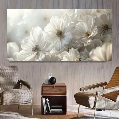 Realistic White Chrysanthemum Wall Art Canvas Office Home Room Framed 120x60cm