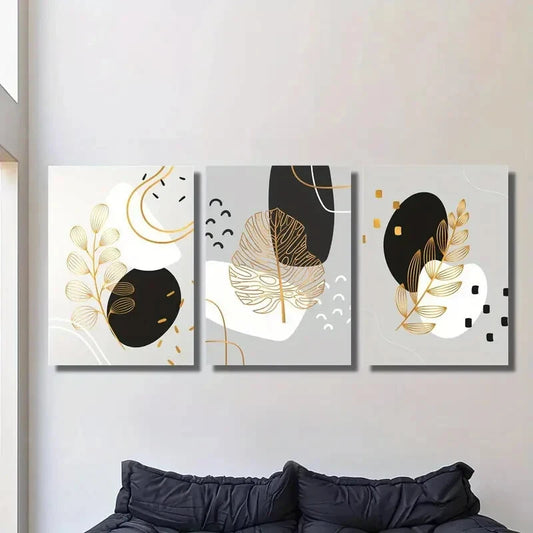 3pcs Minimalist golden leaf art, plant leaf Metal Print Ready to Hang Art