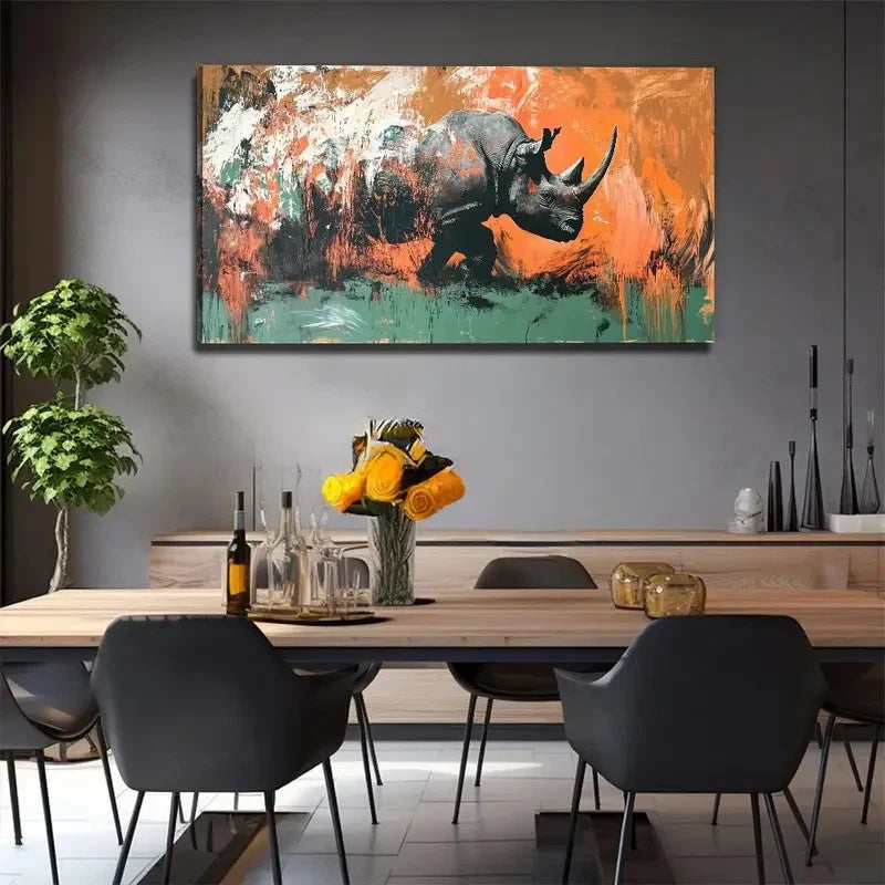 Abstract Rhinoceros Perfect Wall Art Canvas Office Home Room Framed 120x60cm