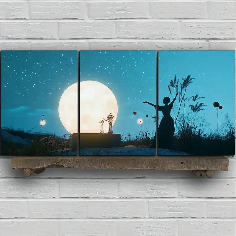 3pcs Dancing Under The Starry Sky Blue Themed Metal Print Ready to Hang Art - Bella Home Decor