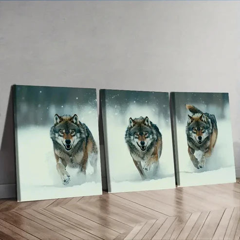 3pcs Featuring a Fierce Wolf Pack Wall Art Set Canvas Unframed - High Quality Print 100% Australian Made Wall Canvas