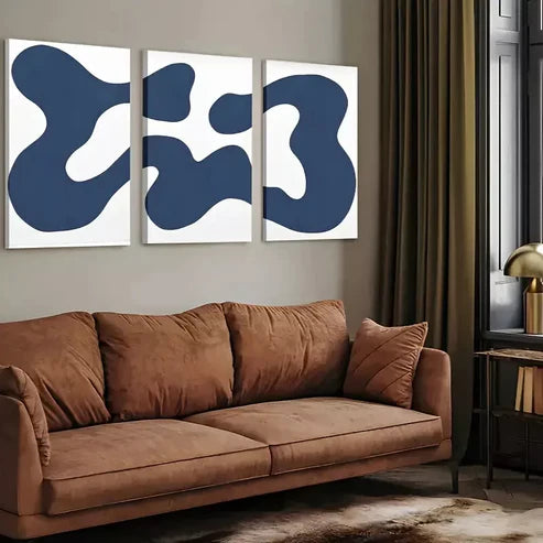 3pcs Navy Blue Abstract Contemporary Modern Shapes Art Wall Art Set Canvas Unframed - High Quality Print 100% Australian Made Wall Canvas