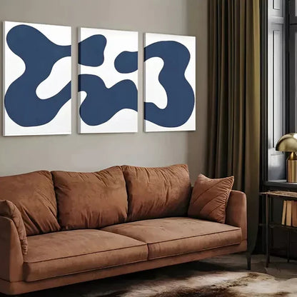 3pcs Navy Blue Abstract Contemporary Modern Shapes Art Wall Art Set Canvas Unframed - High Quality Print 100% Australian Made Wall Canvas
