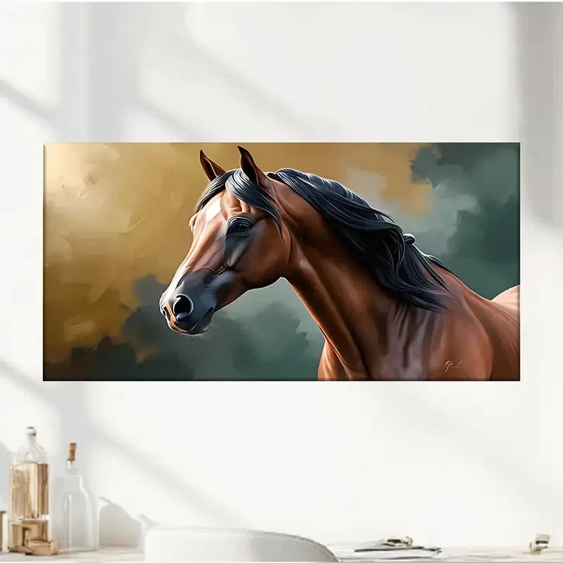 Horses Brown Manes Wall Art Canvas Office Home Room Framed 120x60cm