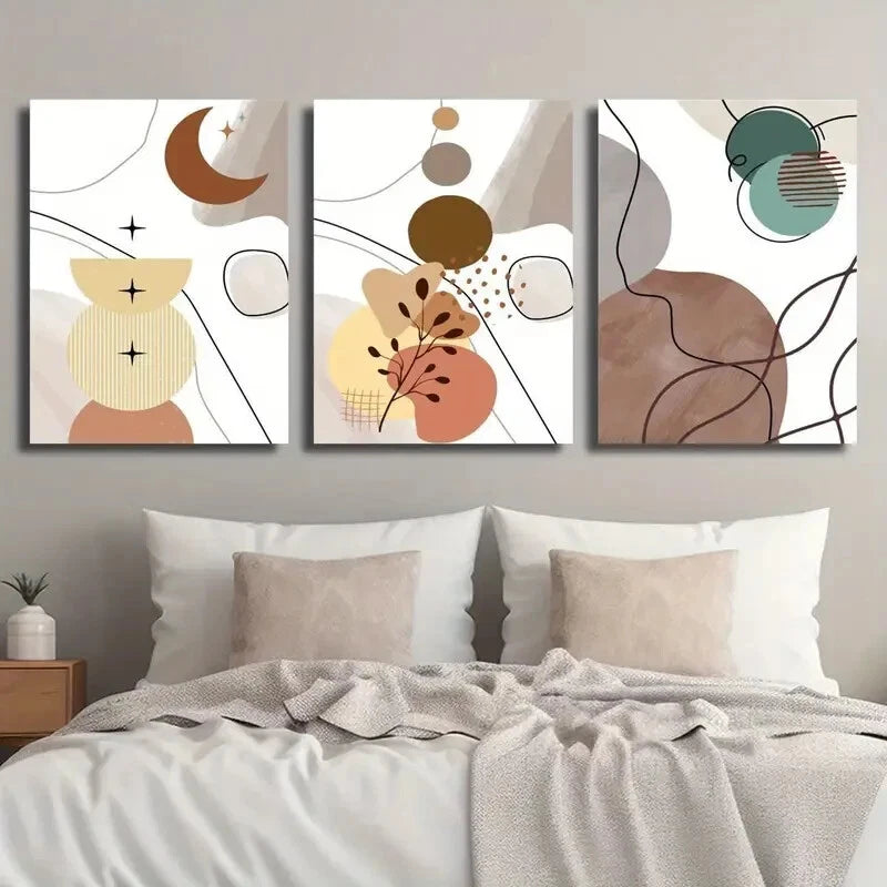 3pcs Bohemian Abstract Botanical Tones Perfect Wall Art Set Canvas Framed 40x60cm - High Quality Print 100% Australian Made Wall Canvas Ready to Hang - Bella Home Decor