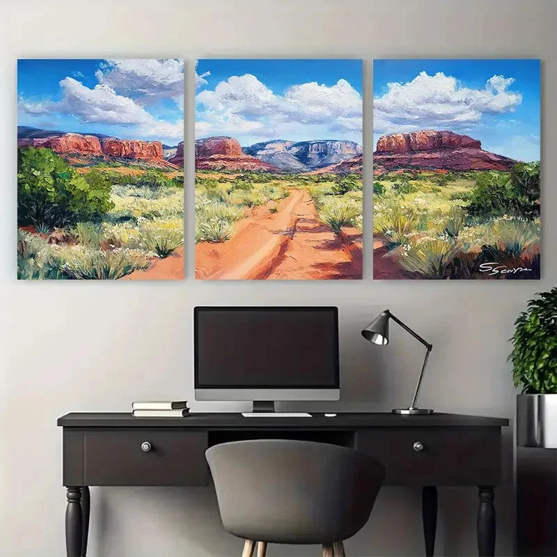 3pcs Red Rock State Park Arizona Landscape Wall Art Set Canvas Framed 50x70cm - High Quality Print 100% Australian Made Wall Canvas Ready to Hang