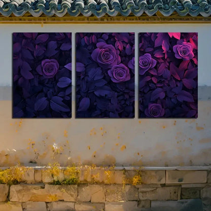 3pcs Purple Rose Dark Theme Illustration Metal Print Ready to Hang Art - Bella Home Decor
