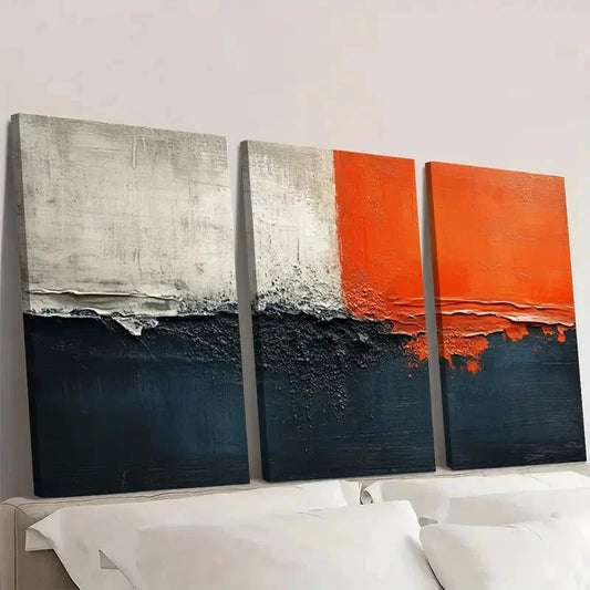 3pcs Beige & Orange Accents, Minimalist ModerNO Wall Art Set Canvas Framed 60x90cm - High Quality Print 100% Australian Made Wall Canvas Ready to Hang