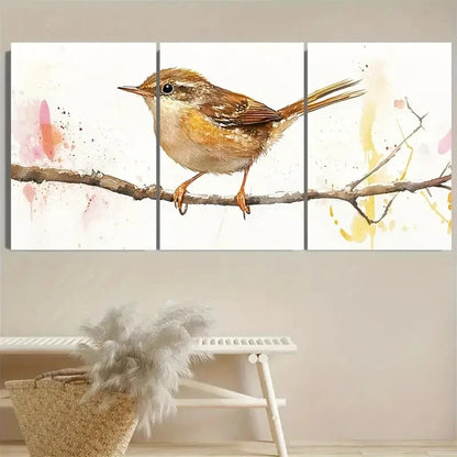 3pcs Wren Cute Bird Art Wall Art Set Canvas Framed 60x90cm - High Quality Print 100% Australian Made Wall Canvas Ready to Hang - Bella Home Decor