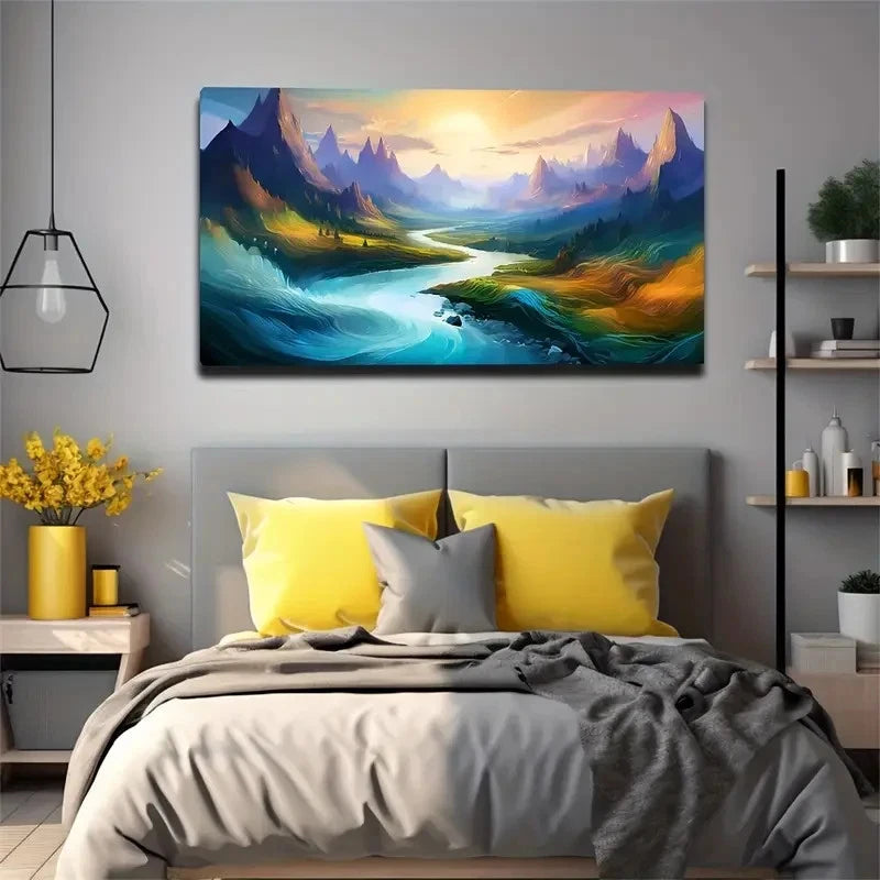 Mysterious Rivers And Mountains Wall Art Canvas Office Home Room Framed 120x60cm