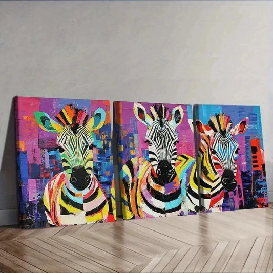 3pcs Cute baby zebra Wall Art Set Canvas Framed 50x70cm - High Quality Print 100% Australian Made Wall Canvas Ready to Hang