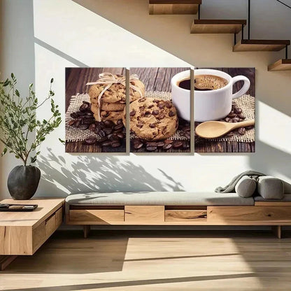 3pcs Coffee Cookies Breakfast Decoration Wall Art Set Canvas Framed 40x60cm - High Quality Print 100% Australian Made Wall Canvas Ready to Hang
