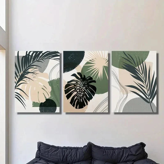 3pcs Summer Tropical Palm Leaves Geometric Line Metal Print Ready to Hang Art