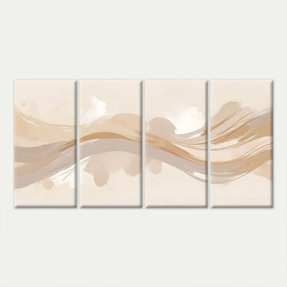 4pcs Neutral Beige Brush Stroke Waves Wall Art Set Canvas Framed 45x80cm - High Quality Print 100% Australian Made Wall Canvas Ready to Hang