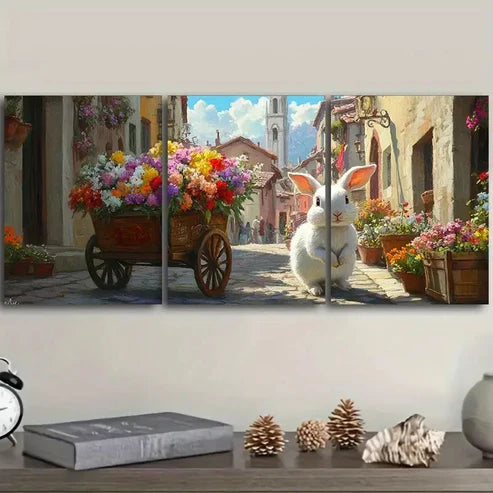 3pcs Rabbit with Wheelbarrow Wall Art Set Canvas Unframed – High Quality Print 100% Australian Made Wall Canvas
