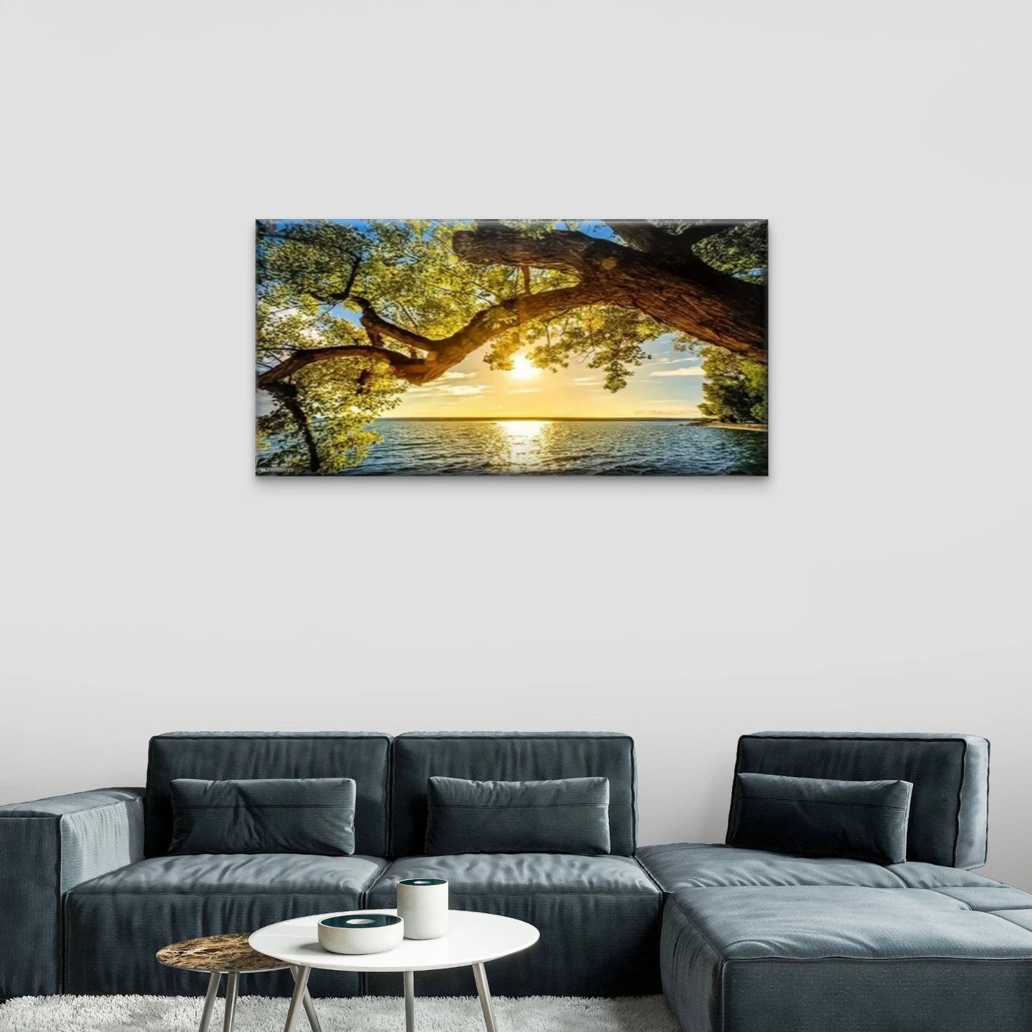Trees Sunset Ocean Abstract Wall Art Canvas Office Home Room Framed 120x60cm