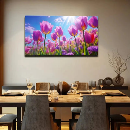 Vibrant Sunlit Flower Wall Art canvas office home room framed 120x60cm