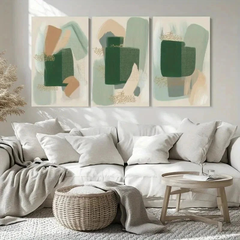 3pcs Abstract Geometric Brush Strokes Wall Art Set Canvas Framed 40x60cm - High Quality Print 100% Australian Made Wall Canvas Ready to Hang - Bella Home Decor