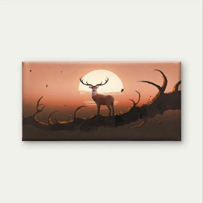 Deer With Tree at Sunset Wildlife Wall Art Canvas Office Home Framed 120x60cm