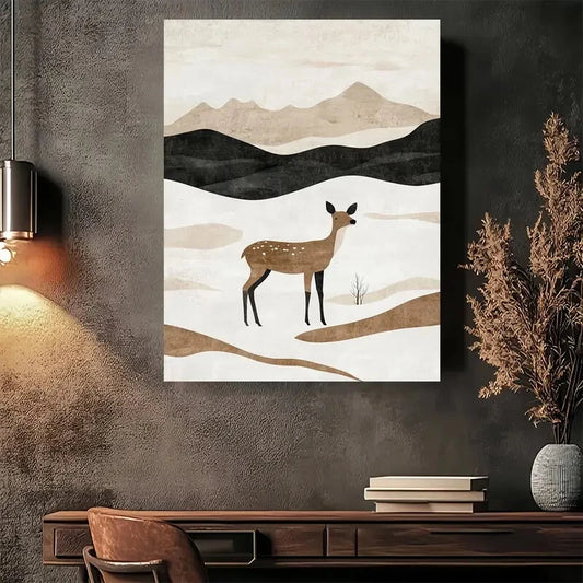 Beautiful Modern Minimalist Deer Landscape Painting 40x60cm Metal Print Ready to Hang