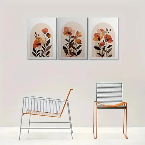 3pcs Minimalist Abstract Orange Yellow Floral Wall Art Canvas Unframed - High Quality Print 100% Australian Made Wall Canvas
