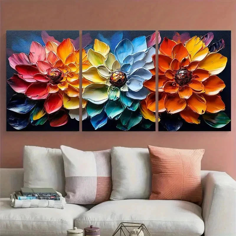 3pcs Vibrant Abstract Floral Colorful Petal Boho Metal Print Ready to Hang Art
