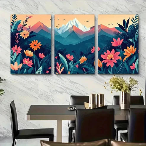 3pcs Botanical Décor Asian Floral Travel Perfect Wall Art Canvas Unframed - High Quality Print 100% Australian Made Wall Canvas - Bella Home Decor