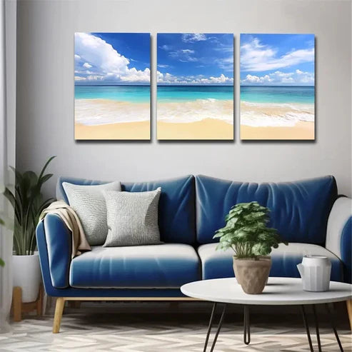 3pcs Romantic Seaside Beach Wall Art Set Wall Art Canvas Unframed - High Quality Print 100% Australian Made Wall Canvas