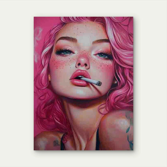 Smoking Girl Pink Hair & Tattooed Shoulder 40x60cm Metal Print Ready to Hang