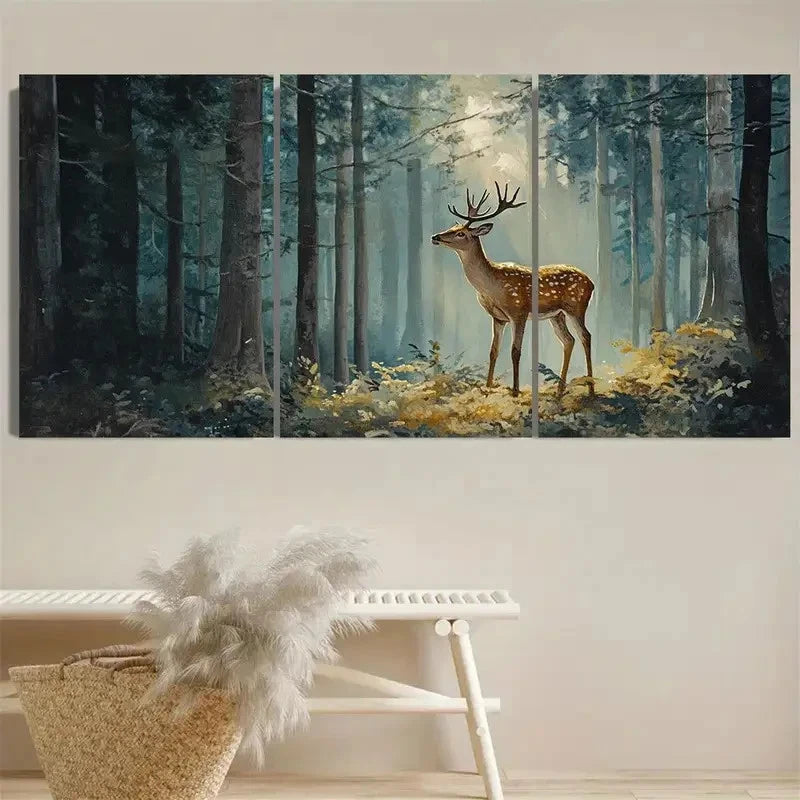 3pcs Deer in The Forest Wall Art Set Canvas Framed 40x60cm - High Quality Print 100% Australian Made Wall Canvas Ready to Hang - Bella Home Decor