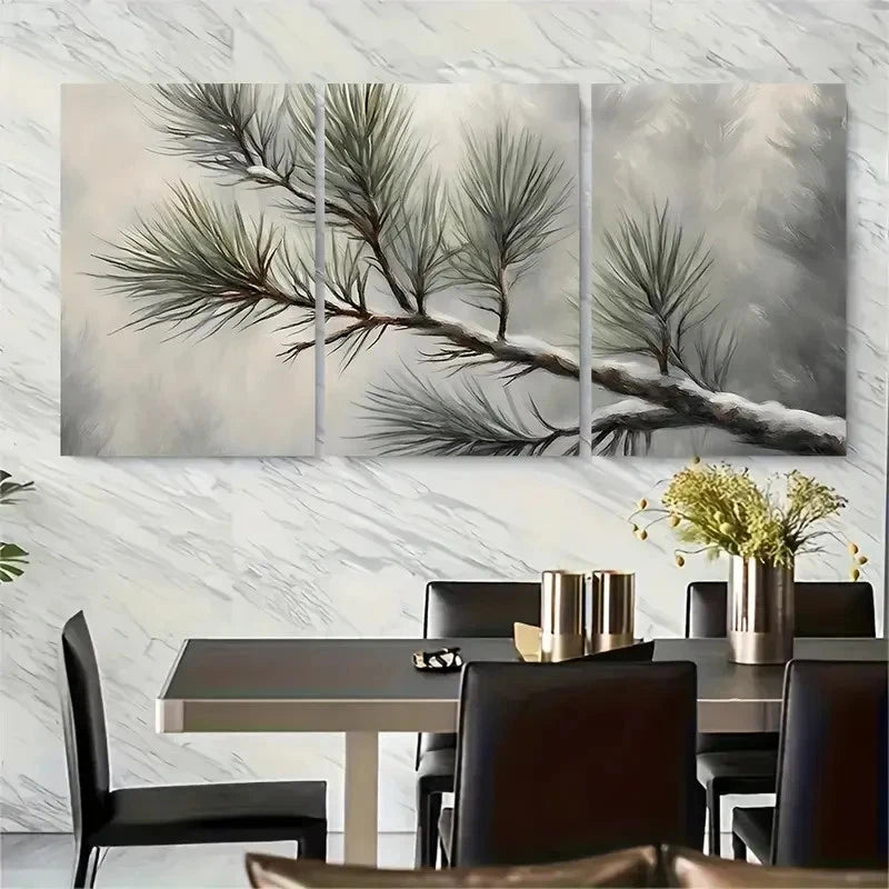 3pcs Forest Scene with Detailed Pine Needles Metal Print Ready to Hang Art - Bella Home Decor
