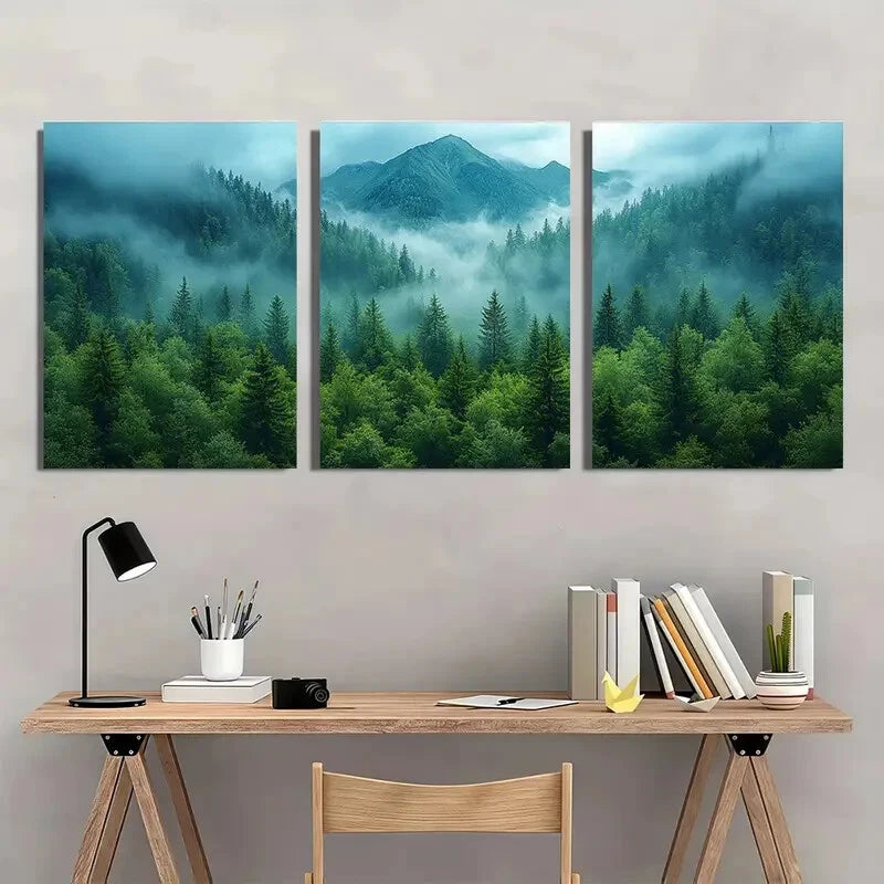 3pcs Landscape Photography Foggy Alpine Scene Metal Print Ready to Hang Art - Bella Home Decor