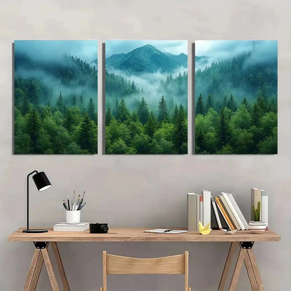 3pcs Landscape Photography Foggy Alpine Scene Metal Print Ready to Hang Art - Bella Home Decor