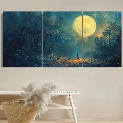 3pcs Mystical Forest Scene with Full Moon Wall Art Set Canvas Framed 40x60cm - High Quality Print 100% Australian Made Wall Canvas Ready to Hang - Bella Home Decor