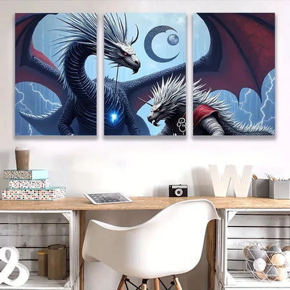 3pcs Clash Of The Two Mighty Dragons  Wal1l Art Set Canvas Framed 40x60cm - High Quality Print 100% Australian Made Wall Canvas Ready to Hang - Bella Home Decor
