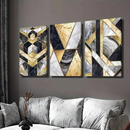 3pcs Marble Texture and Golden Geometric  Wall Art Set Canvas Unframed - High Quality Print 100% Australian Made Wall Canvas